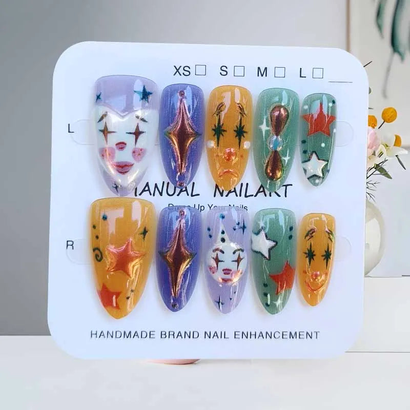 10Pcs Halloween Short Almond Shape Atmosphere Clown Black and White Ghost Spider Press on Nails Nail Patch False Nails Nails Art