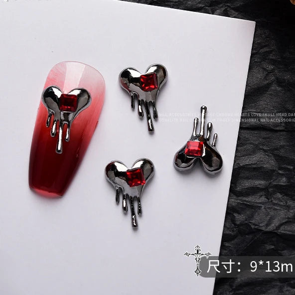 10 piezas de aleación 3D estilo gótico punk para decoración de uñas, diseño de corazón, esqueleto, cruz, araña, accesorios para decoración de uñas de Halloween.