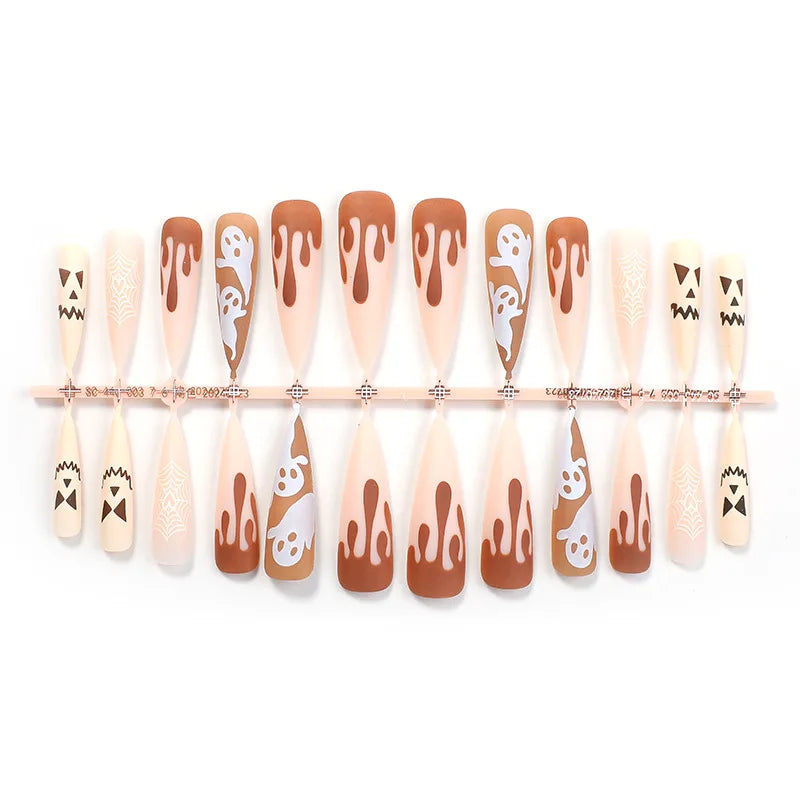 24Pcs Halloween Fake Nails Melanin-inspired Long-Tip Design Spooky Spiderweb Patterns Press-On Nail Tips Perfect Gifts for Girls