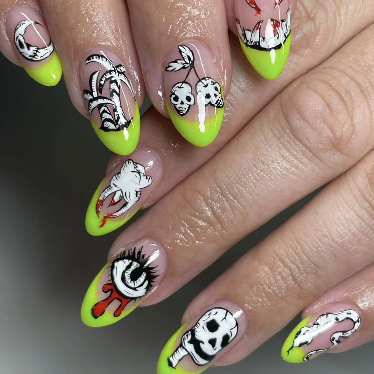 24Pcs Halloween Colorful Spider Press-On Nails - Cute Almond False Nails Full Cover