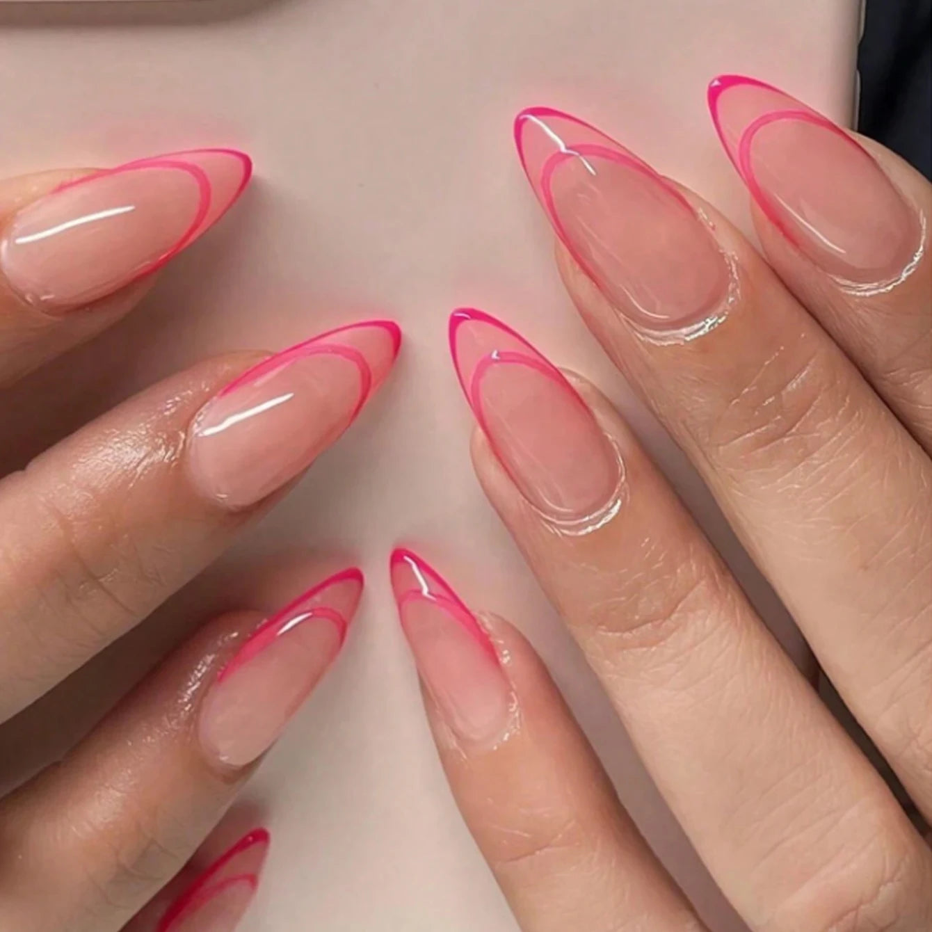24Pcs ARTAUG Pink Stiletto Press-On Nails - Love Design Handmade Medium Length