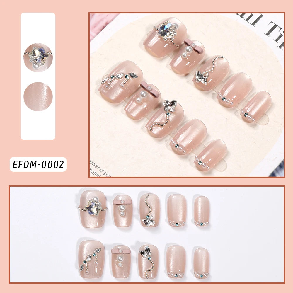 24 uñas postizas góticas oscuras con diseño de araña, 8 estilos, color nude, cuadradas y cortas, cobertura total, para usar