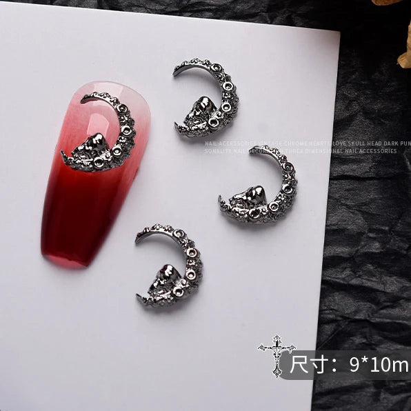 10 piezas de aleación 3D estilo gótico punk para decoración de uñas, diseño de corazón, esqueleto, cruz, araña, accesorios para decoración de uñas de Halloween.
