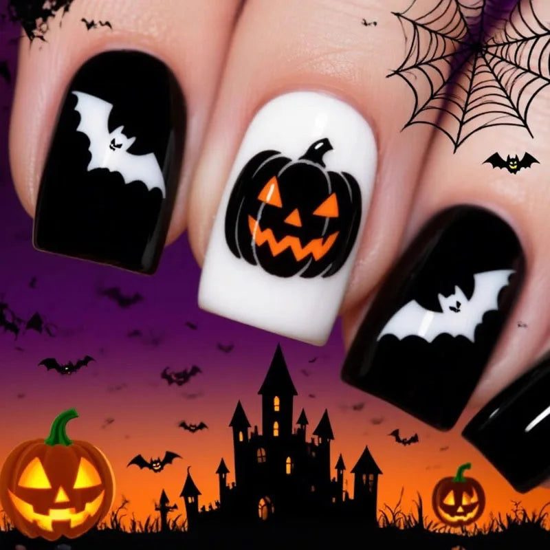 24Pcs Halloween Press on Nails Glow-in-the-Dark Spider Full Coverage Nail Tips for Women&Girl Removable Wearable False Nail