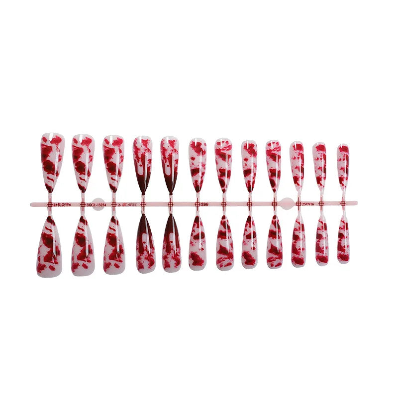 24 uñas postizas de Halloween con diseño de almendra y pegamento, con elementos de sangre, uñas postizas francesas rojas, uñas postizas estilo stiletto europeo, puntas usables.