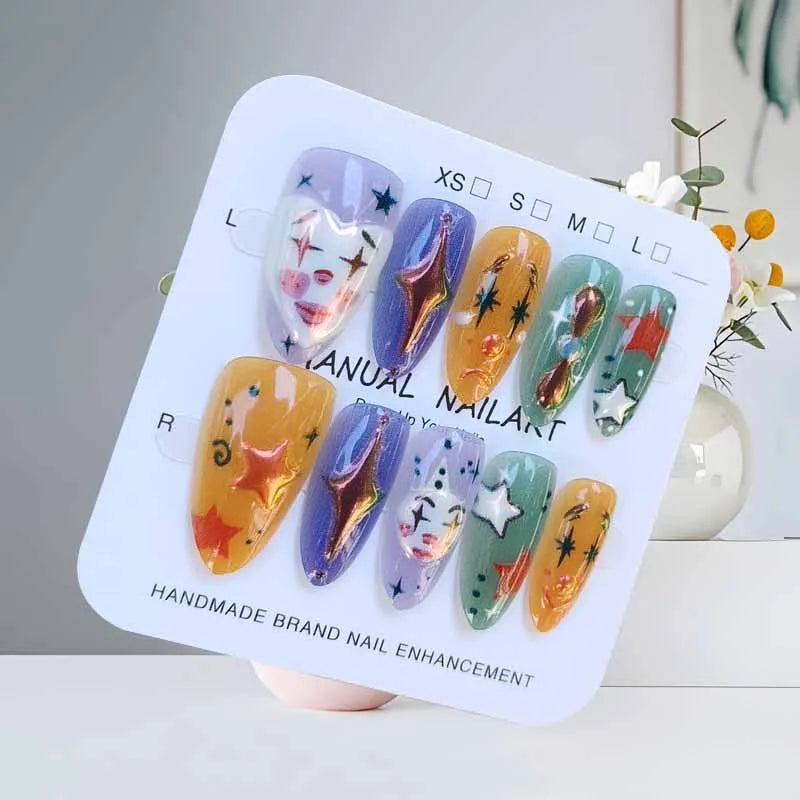 10Pcs Halloween Short Almond Shape Atmosphere Clown Black and White Ghost Spider Press on Nails Nail Patch False Nails Nails Art