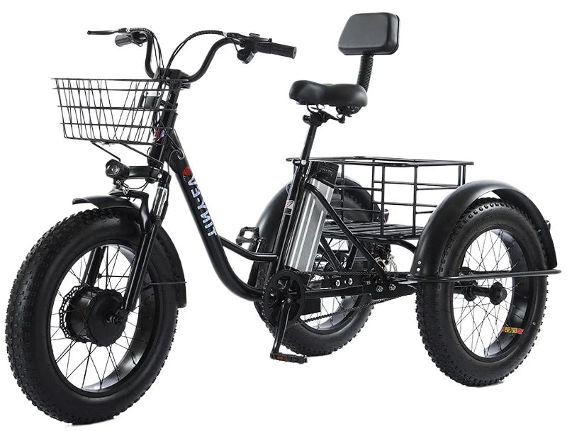 3 Wheel Fat Electric Bike 500W 48V Adult Tricycle - Removable Battery & Cargo Basket