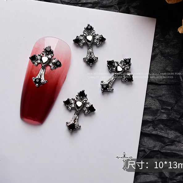 10 piezas de aleación 3D estilo gótico punk para decoración de uñas, diseño de corazón, esqueleto, cruz, araña, accesorios para decoración de uñas de Halloween.