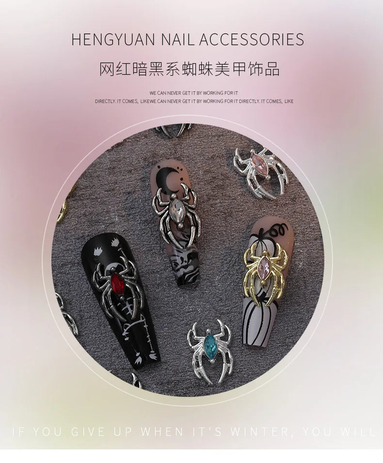 Halloween 3D Spider Nail Charms - Luxury Gold & Silver Alloy (10 Pieces)