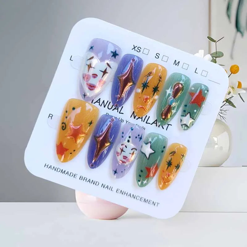 10Pcs Halloween Short Almond Shape Atmosphere Clown Black and White Ghost Spider Press on Nails Nail Patch False Nails Nails Art