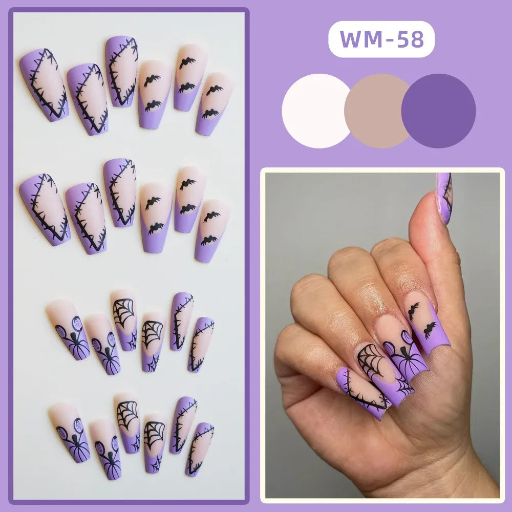 Halloween Skull Press-On Nails - Almond Ballerina Shape (24 Pieces)