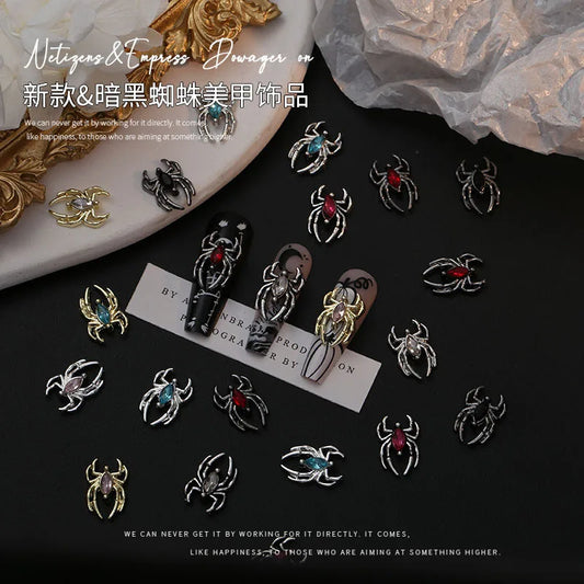 Halloween 3D Spider Nail Charms - Luxury Gold & Silver Alloy (10 Pieces)