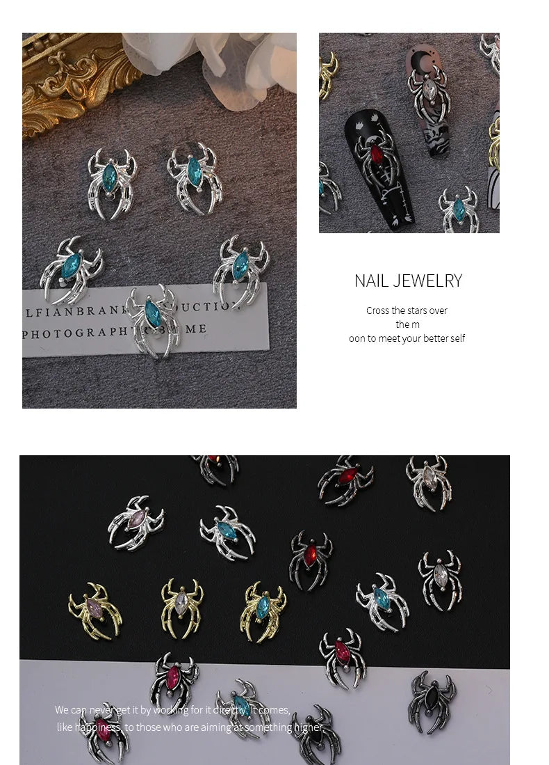 Halloween 3D Spider Nail Charms - Luxury Gold & Silver Alloy (10 Pieces)