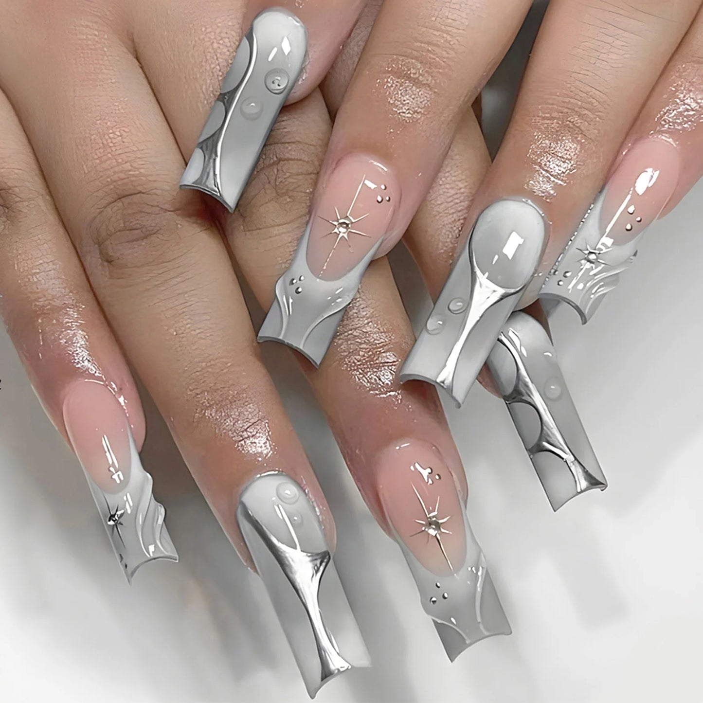 Halloween 3D Black Snake Press-On Nails - Y2K Dark Scrub Super Long (24 Pieces)