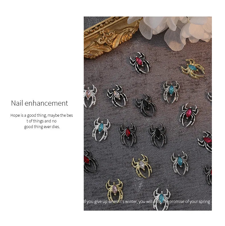 Halloween 3D Spider Nail Charms - Luxury Gold & Silver Alloy (10 Pieces)