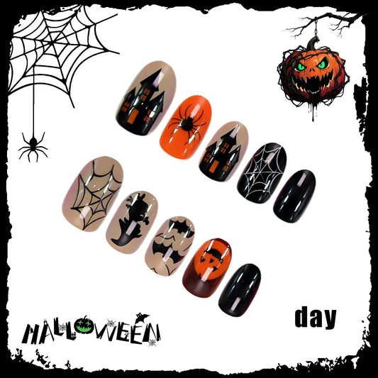 24Pcs Halloween Press on Nails Glow-in-the-Dark Spider Full Coverage Nail Tips for Women&Girl Removable Wearable False Nail