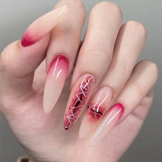 Halloween Gothic Spider Nails - 24pcs Silver Press-On Almond Nails Set
