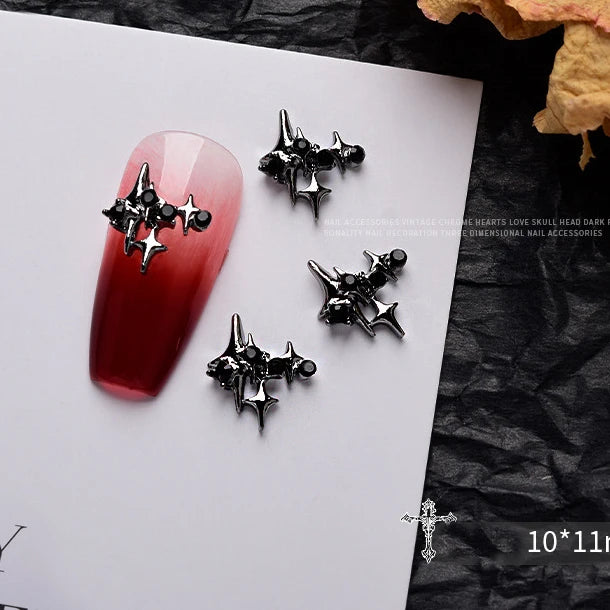 10 piezas de aleación 3D estilo gótico punk para decoración de uñas, diseño de corazón, esqueleto, cruz, araña, accesorios para decoración de uñas de Halloween.