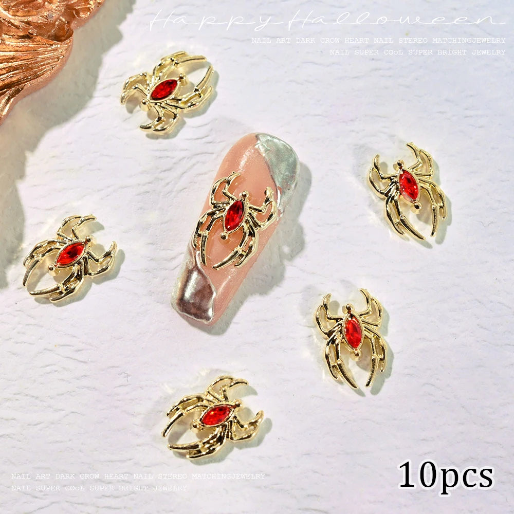 Halloween 3D Spider Nail Charms - Luxury Gold & Silver Alloy (10 Pieces)