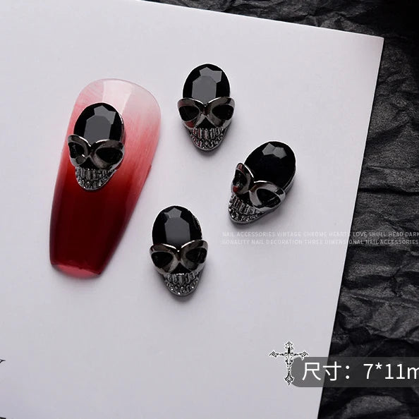 10 piezas de aleación 3D estilo gótico punk para decoración de uñas, diseño de corazón, esqueleto, cruz, araña, accesorios para decoración de uñas de Halloween.