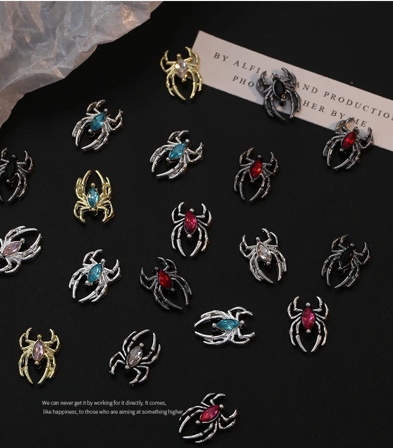 Halloween 3D Spider Nail Charms - Luxury Gold & Silver Alloy (10 Pieces)