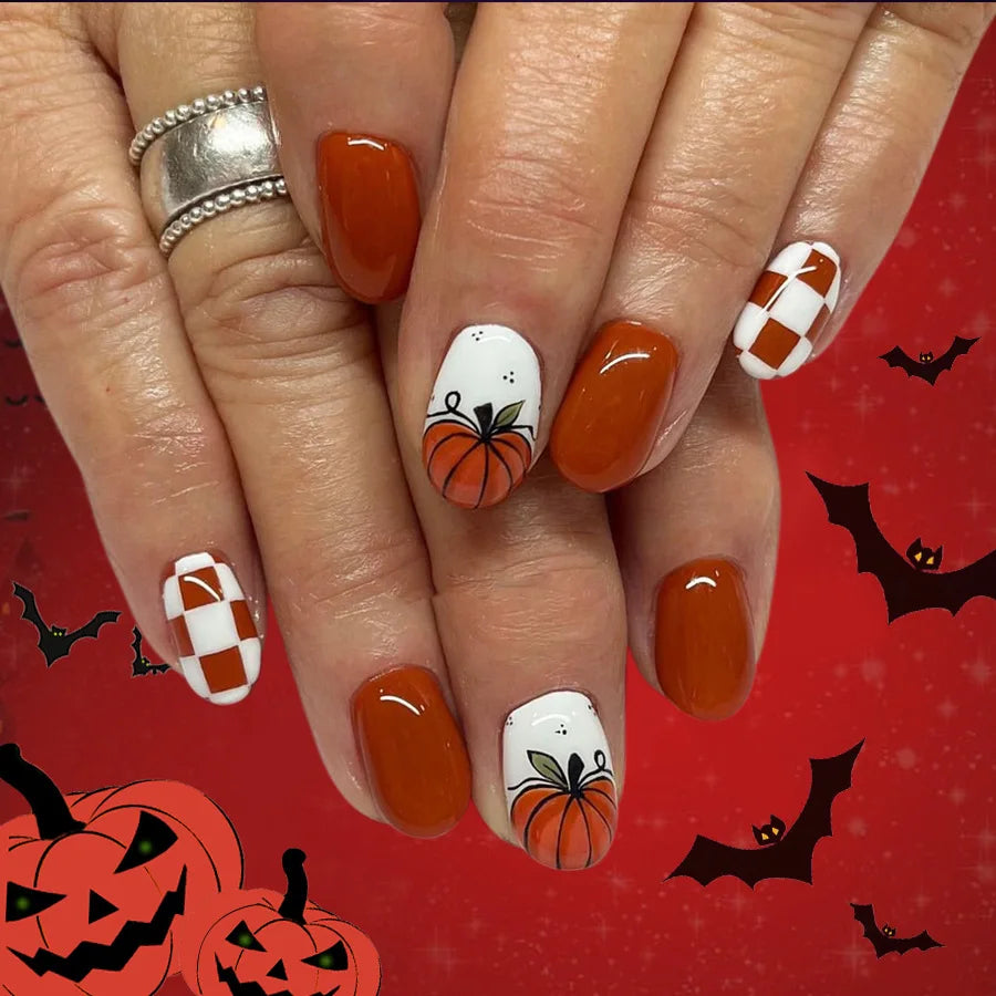 24pcs 2025 Halloween Almond Press on Nails French False Nails Kawaii Wearable Stick-on Nails Fake Nail Uñas Накладные Ногти 네일팁