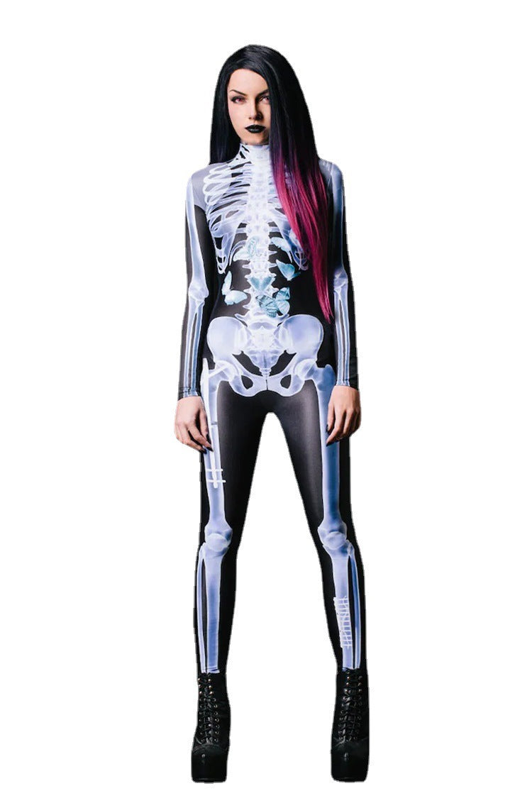 Halloween Long Sleeve Tights See-through Skeleton 3D Printed One-piece Bests Sale