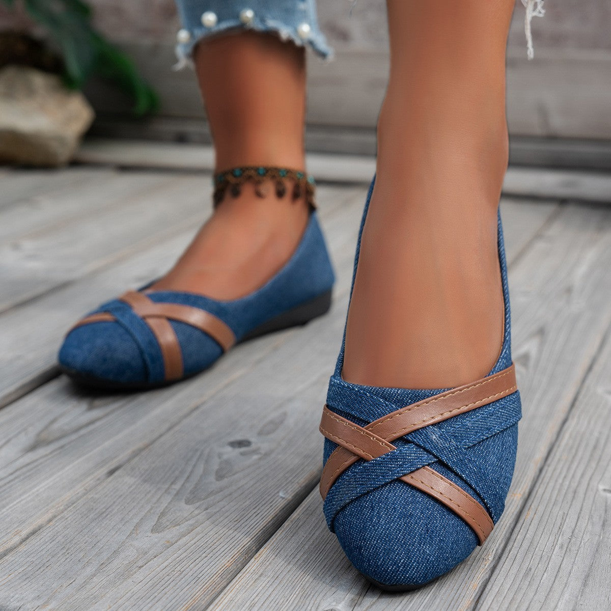 Ins Cross-straped Denim Loafers Fashion Lightweight Comfortable Flats Shoes For Women - Bests Sale