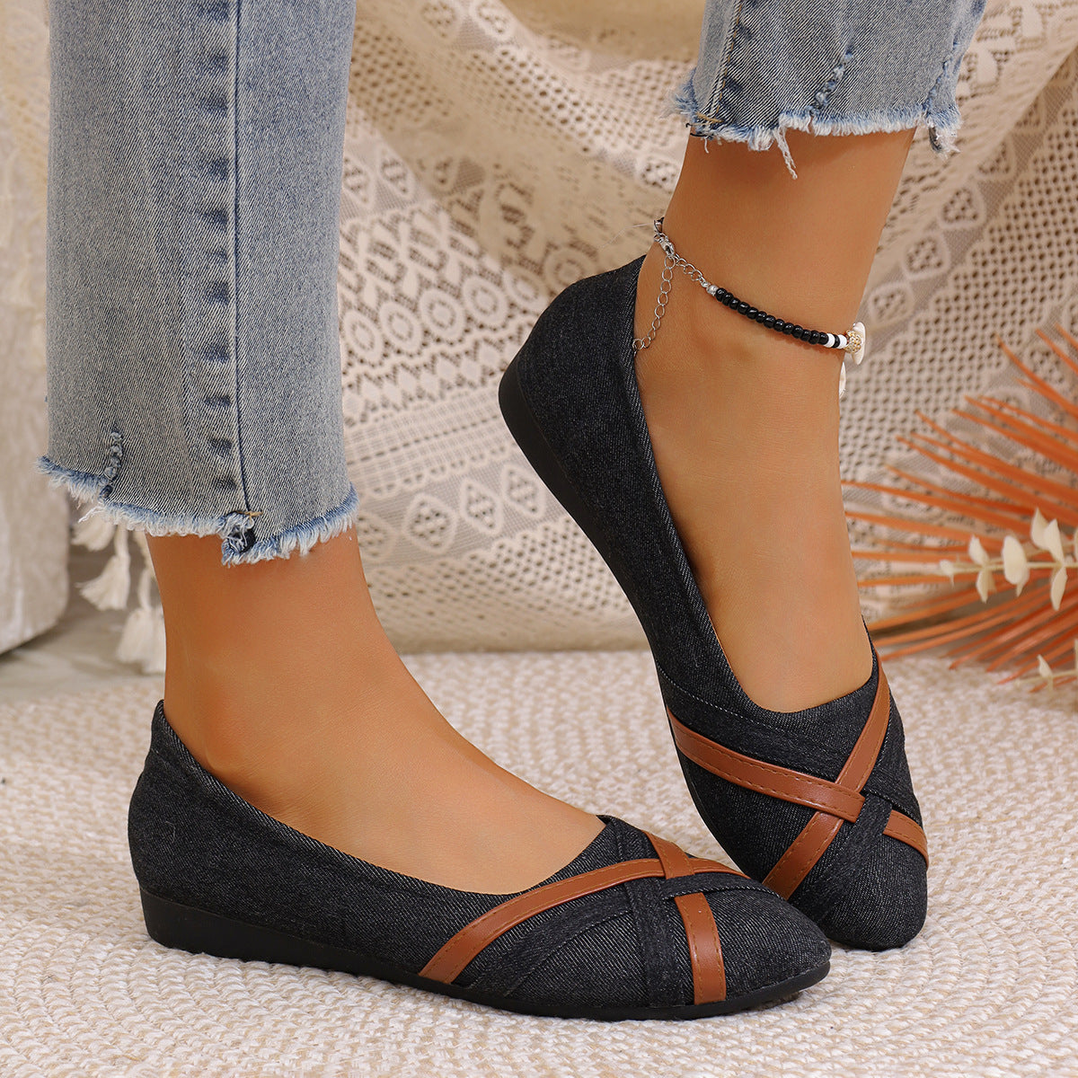 Ins Cross-straped Denim Loafers Fashion Lightweight Comfortable Flats Shoes For Women - Bests Sale