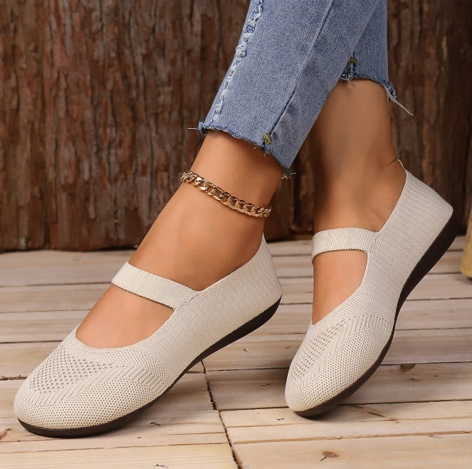 Women's Flat Bottom Pumps Plus Size Shallow Mouth Low-top Slip-on Flyknit - Bests Sale