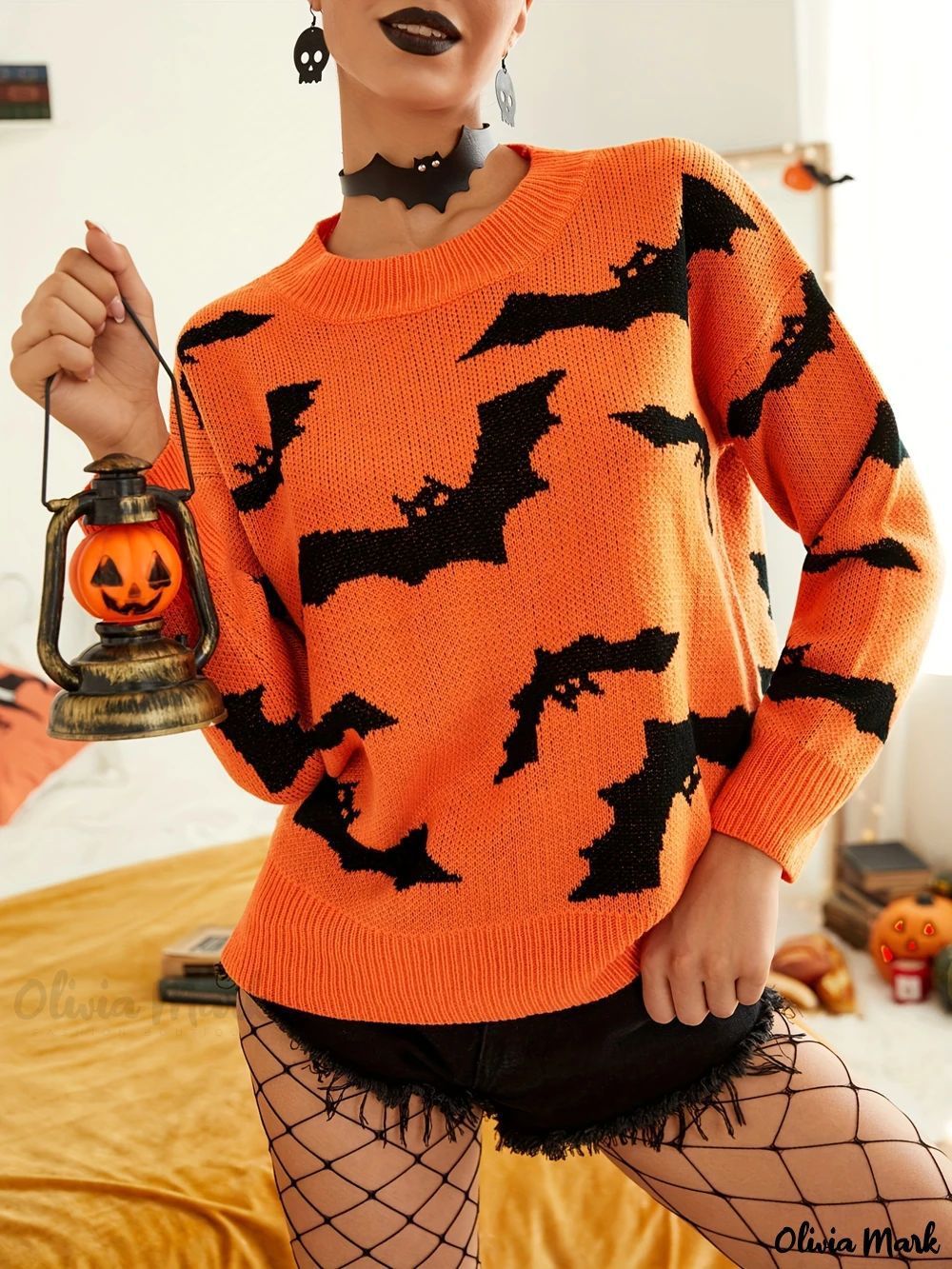 Fashion Women's Wear Long Sleeve Halloween Brocade Sweater Knitted Bests Sale