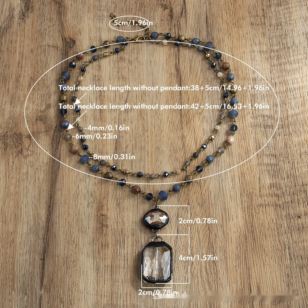 Fashion Tribal Style 2-layer Natural Stone Glass Chain Necklace - Bests Sale