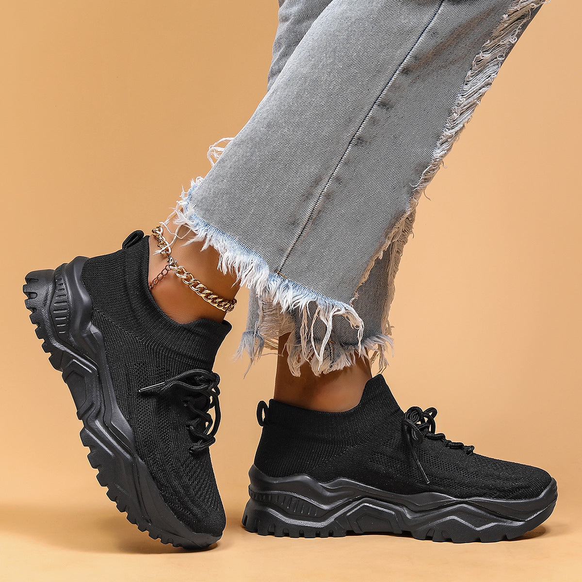 Plus Size Women's Sports Breathable Fly-knit Socks Shoes - Bests Sale