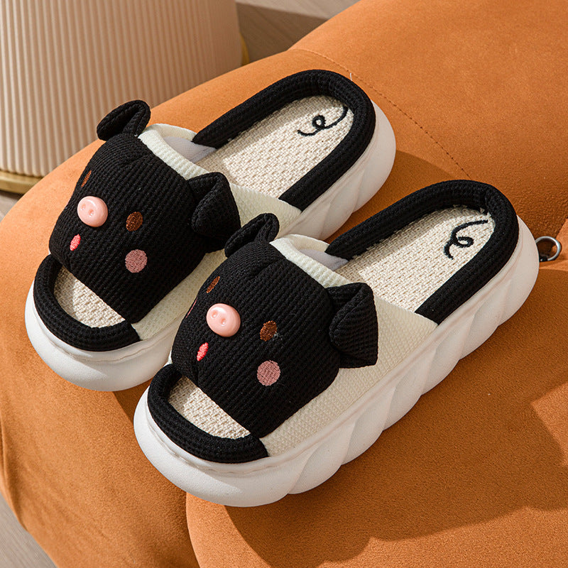 Piggy Cute Couple Open Toe Linen Cotton Linen Slippers - Bests Sale