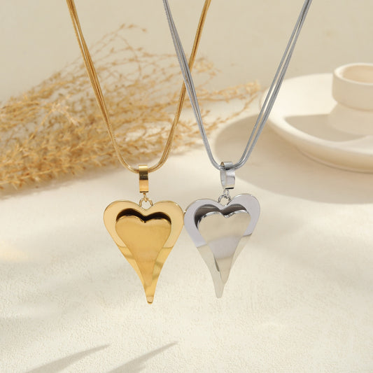 Double Heart Snake Bones Chain Stainless Steel Design Sense - Bests Sale