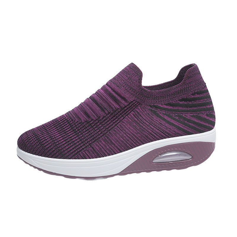 New Stripe Design Mesh Shoes Fashion Slip On Air Cushion Shoes Breathable Round-toe Flats Women - Bests Sale