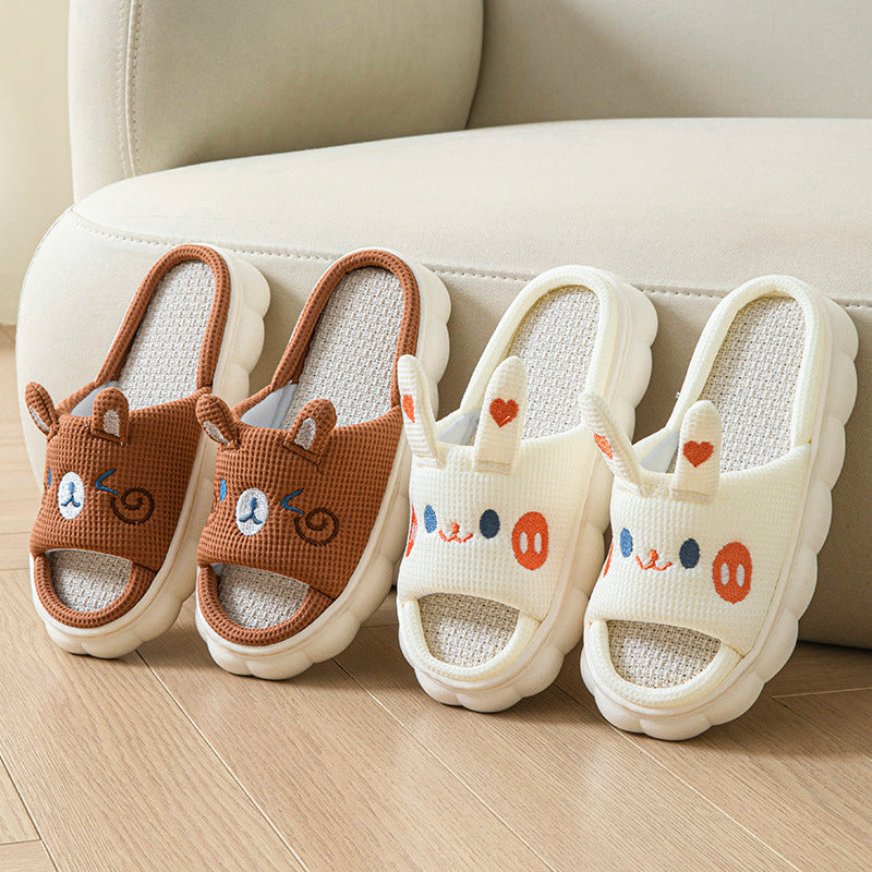Cartoon Open Toe Couple Hemp Slippers - Bests Sale
