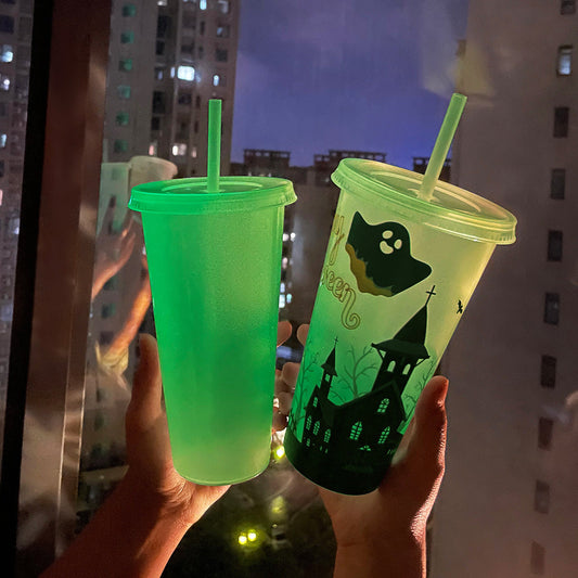 720ml Plastic Sippy Cup Halloween Luminous Straw Cup Bests Sale