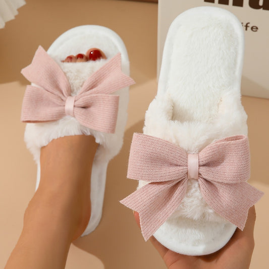 Women's Winter Cute Bow Thick Bottom Non Slip Cotton Slippers - Bests Sale