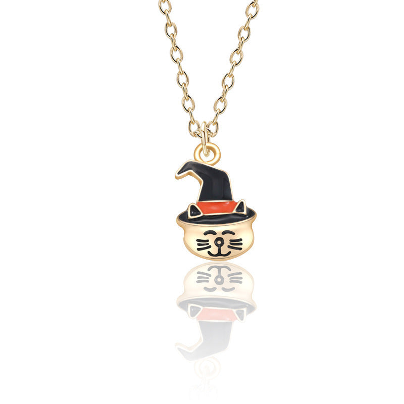 Halloween Oil Drop Pumpkin Cat Necklace Creative Clavicle Chain Pendant Fashion Jewelry Accessories - Bests Sale