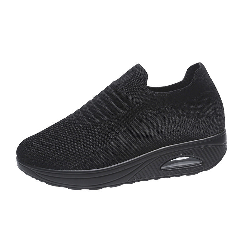 New Stripe Design Mesh Shoes Fashion Slip On Air Cushion Shoes Breathable Round-toe Flats Women - Bests Sale