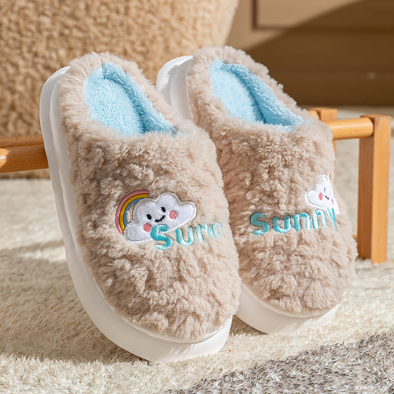 Cute Cartoon Cotton Slippers Thick Bottom Home Slippers Fashion Floor Bedroom Slipper Women Men Couples Warm House Shoes - Bests Sale