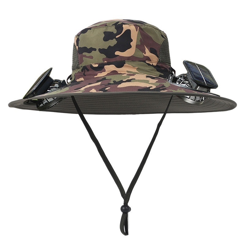 Outdoor Wide Brim Sun Hat With Solar Fan Wide Brim Solar Fan Outdoor Fishing Hat Solar USB Charging Solar Powered Hat Adjustable Coffee Jasper