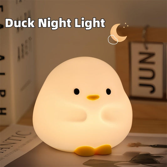 Cute Duck LED Night Lamp Cartoon Silicone USB Rechargeable Sleeping Light Touch Sensor Timing Bedroom Bedside Lamp For Kid Gift Home Decor Coffee Jasper
