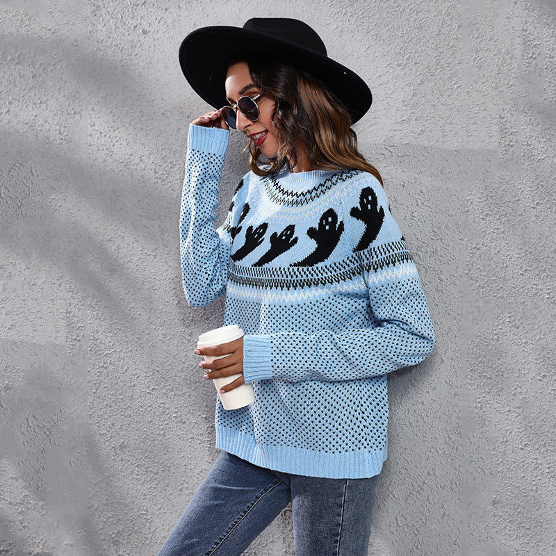 Halloween Cartoon Ghost Polka Dot Pullover Sweater Autumn And Winter Loose Long-sleeved Knitted Tops For Women Bests Sale