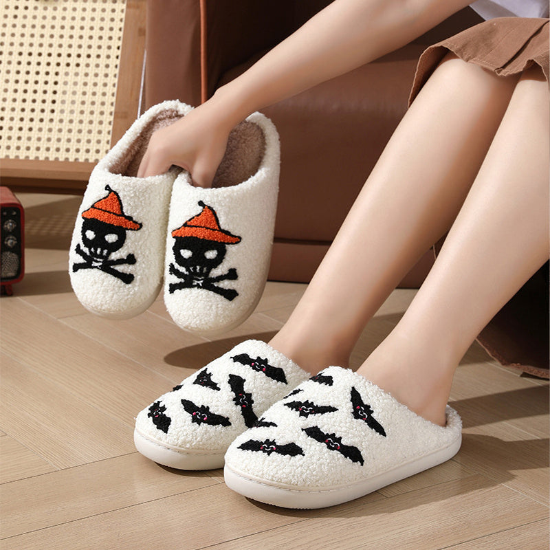 Halloween Skull Rose Slippers Winter Warm Indoor Floor Bedroom Home Slipper For Women Bests Sale