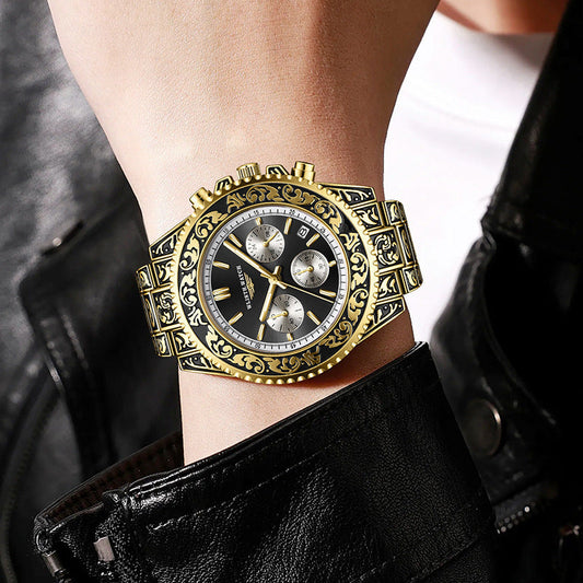 Vintage Engraving Quartz Multi-function Men's Watch Bests Sale