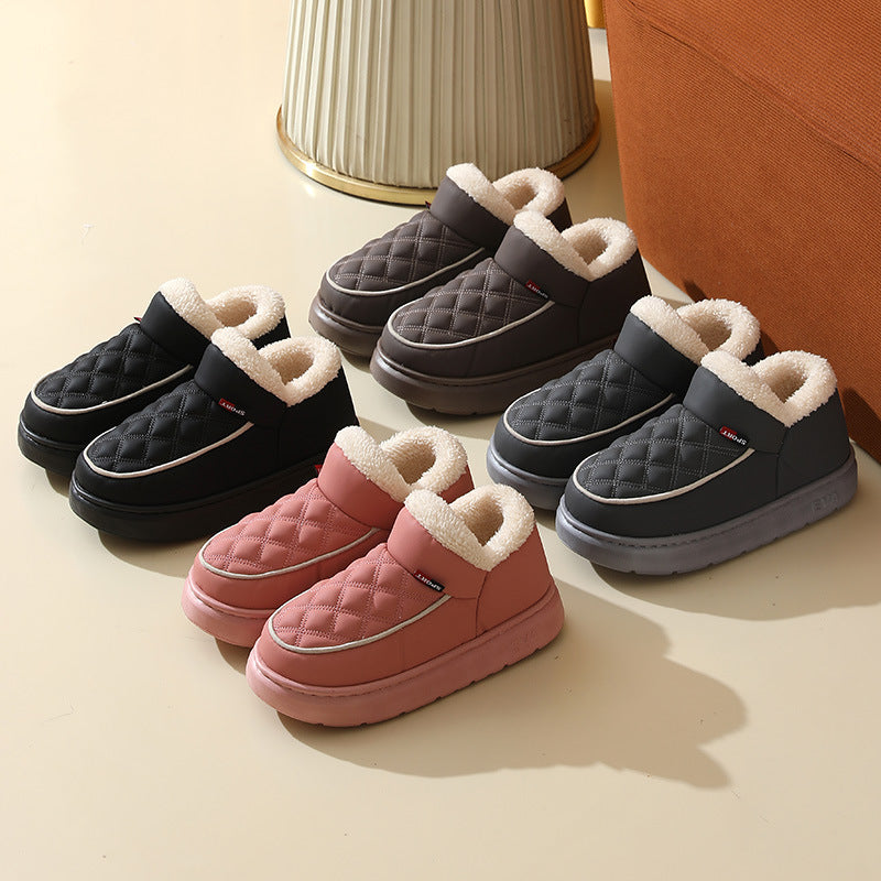 Winter Plush Cotton Shoes Warm Thick-bottom Waterproof Home Slippers All-match Indoor Outdoor Garden Shoes For Women - Bests Sale