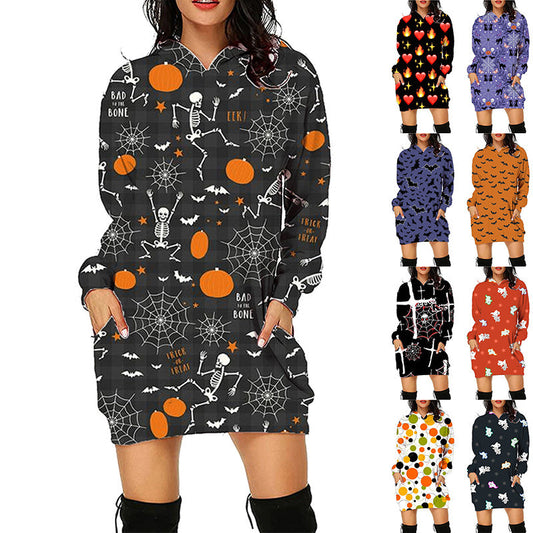 Halloween Print Long Hoodie With Pockets Sweater Long Sleeve Clothes Women Bests Sale