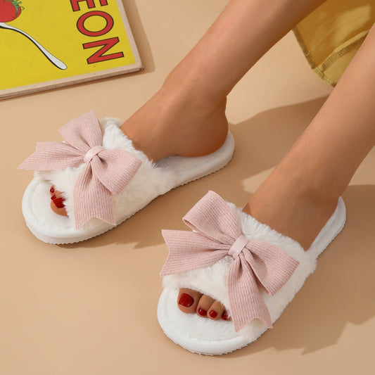 Women's Winter Cute Bow Thick Bottom Non Slip Cotton Slippers - Bests Sale